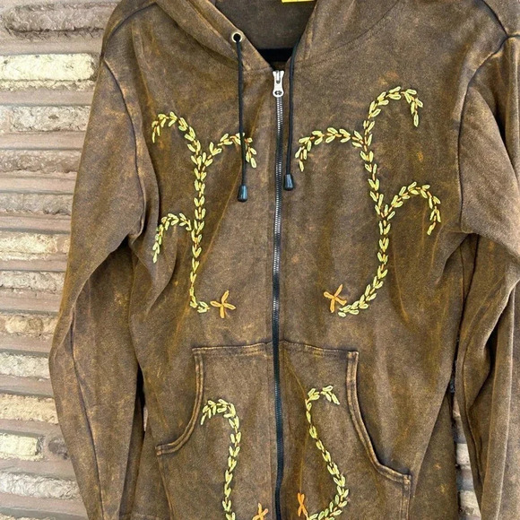 Karma Circle USA Embroidered Full Zip Hoodie Sweatshirt Made in Nepal Size M - Picture 7 of 8